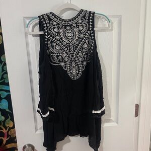Xhilaration Black and White Embroidered Blouse